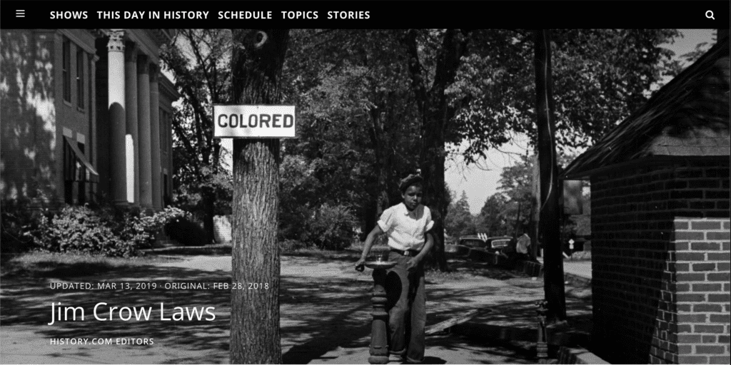 Screenshot of Jim Crow Laws by History.com